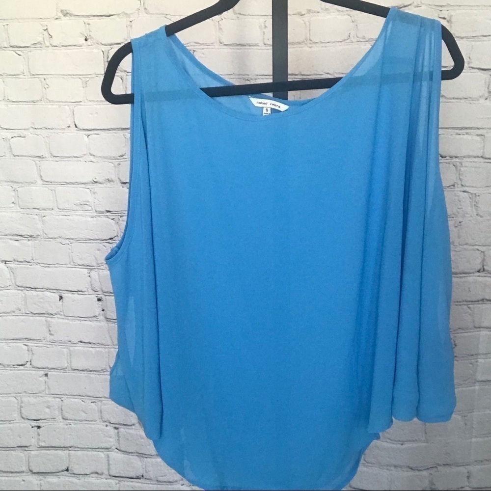 Naked Zebra Blue Long Sleeve Cold Shoulder Blouse